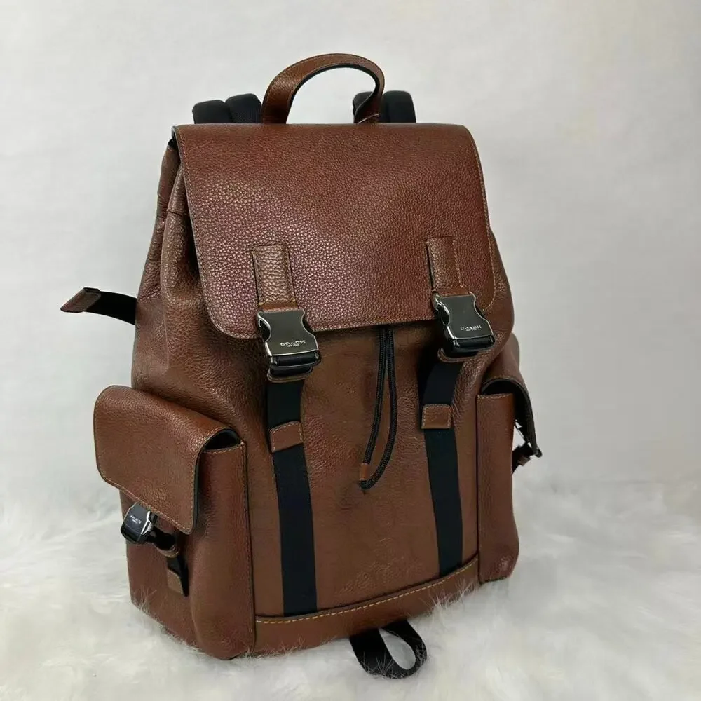 COACH MEN'S Clark Backpack In Refined pebble leather CDC21 Vintage Brown NWT